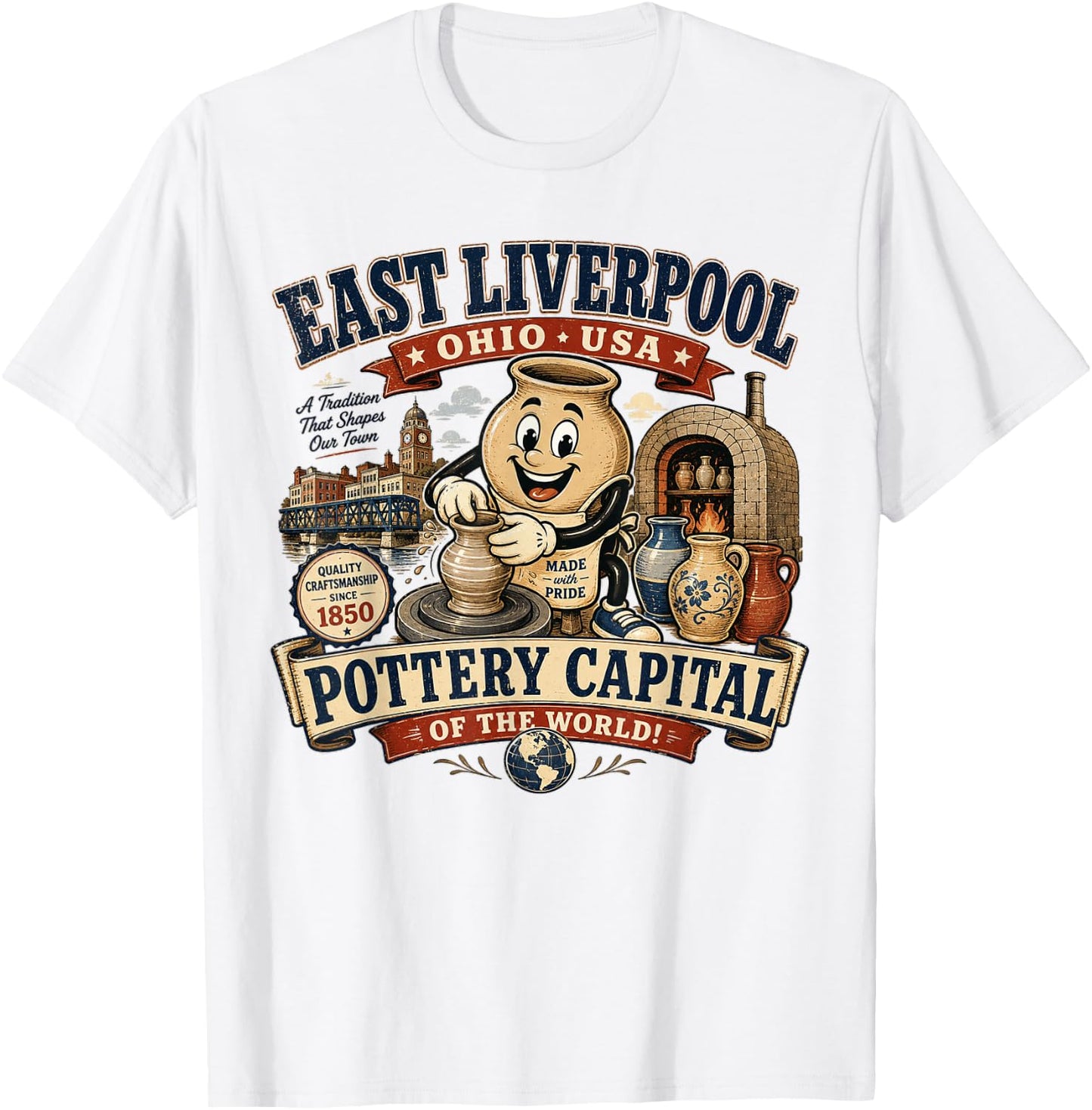 East Liverpool Ohio - Pottery Capital of the World - Vintage T-Shirt - T-Shirt | White