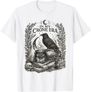 in My Crone Era Witchy Raven Cauldron Goth Witch T-Shirt - T-Shirt | White
