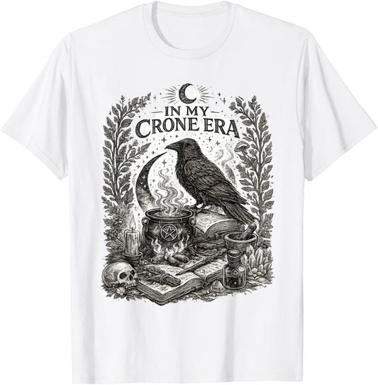 in My Crone Era Witchy Raven Cauldron Goth Witch T-Shirt - T-Shirt | White