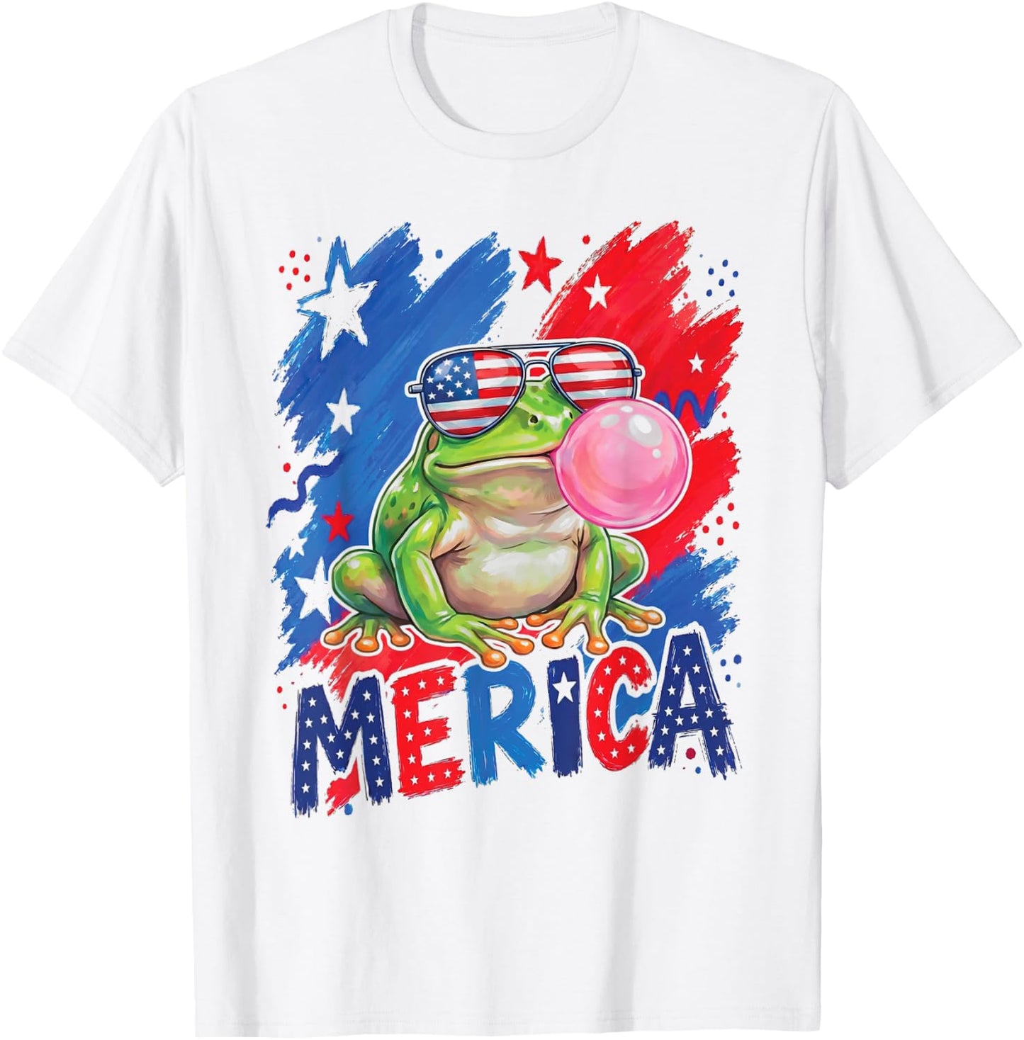 Frog 4th of July Men Women American Flag USA T-Shirt - T-Shirt | White