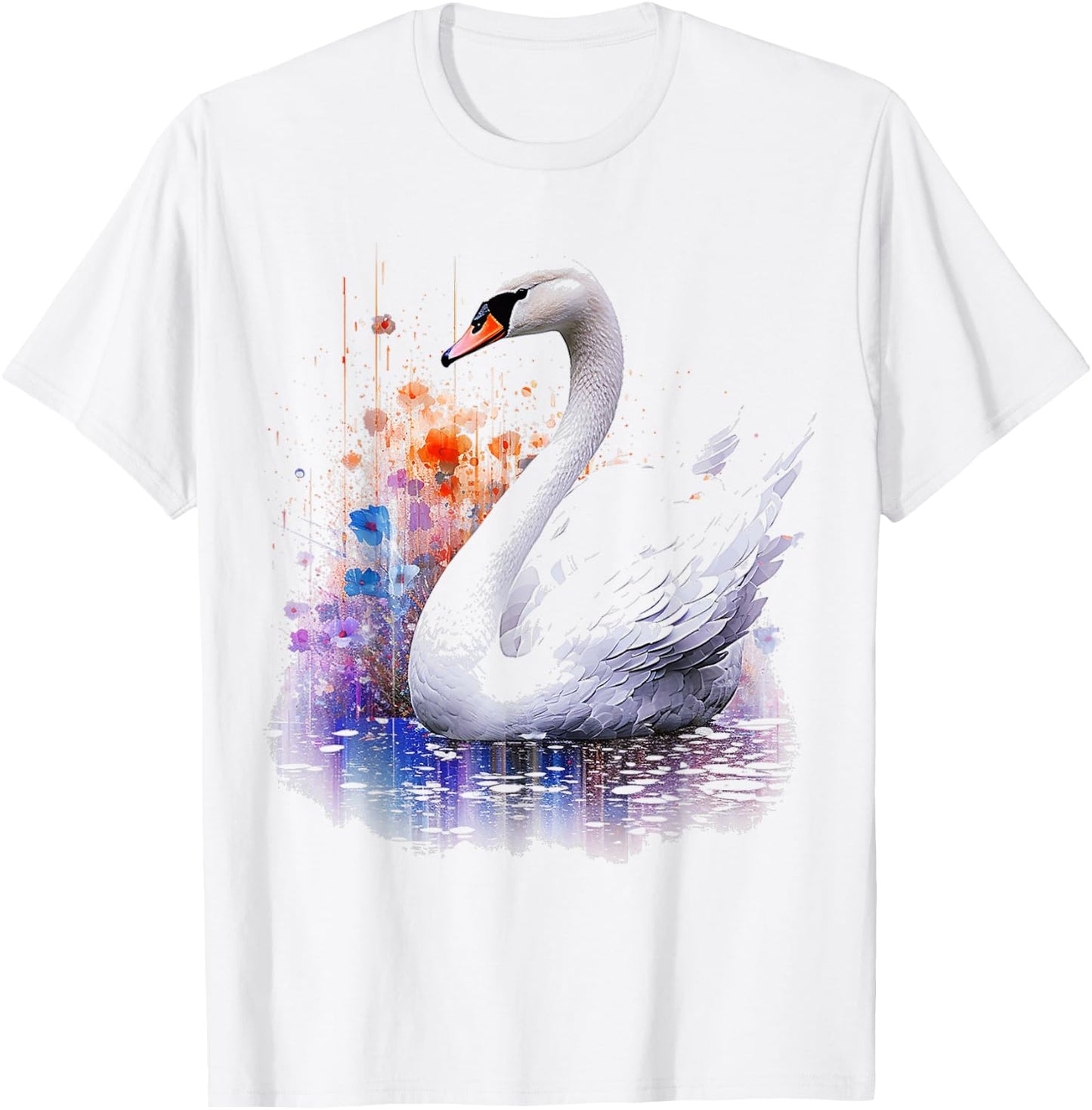 Swan Painting Abstract Animal Art Flowers Graphic Swan T-Shirt - T-Shirt | White