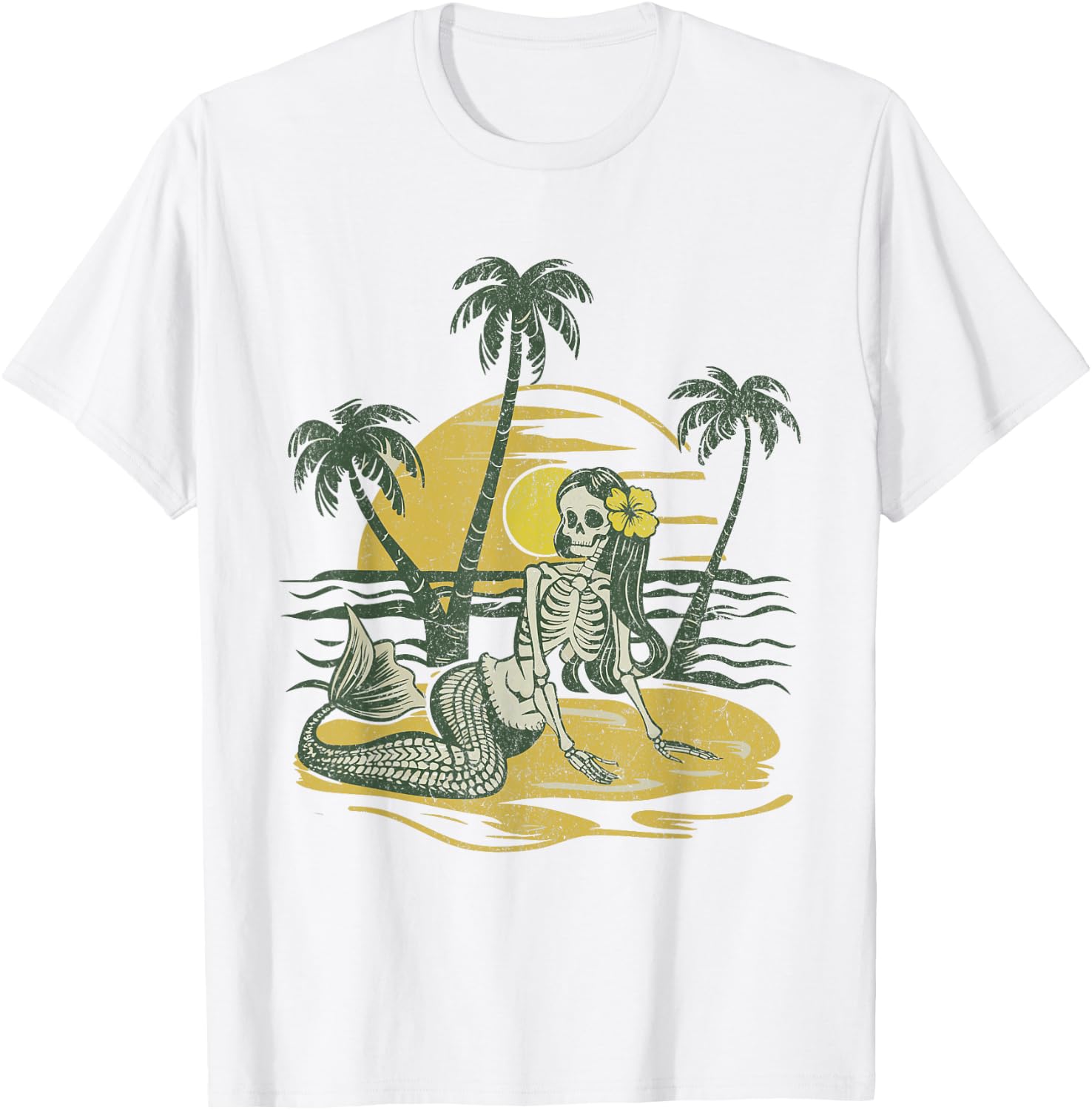 Classic Skeleton Sunset Mermaid Beach Vibes Women T-Shirt - T-Shirt | White