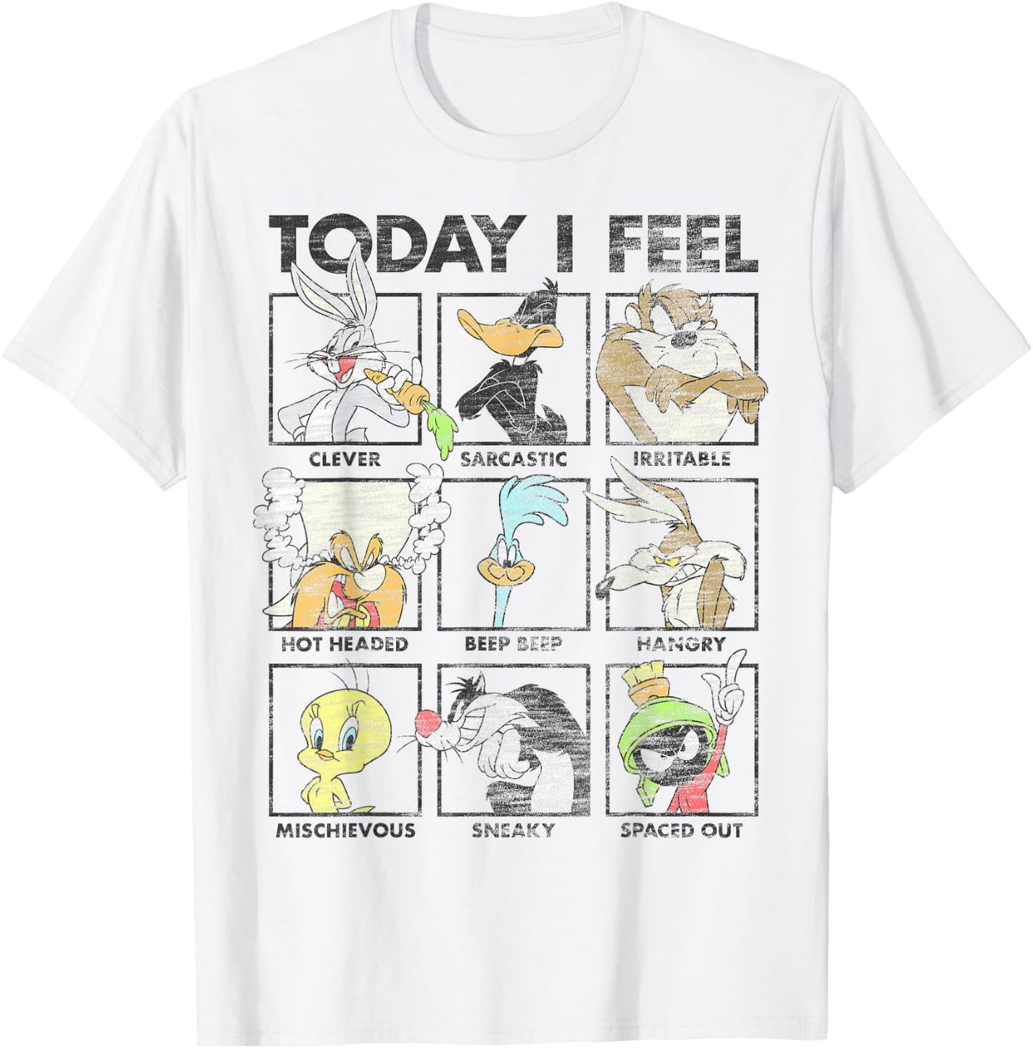 Looney Tunes Today I Feel Distressed Character Box Ups T-Shirt - T-Shirt | White