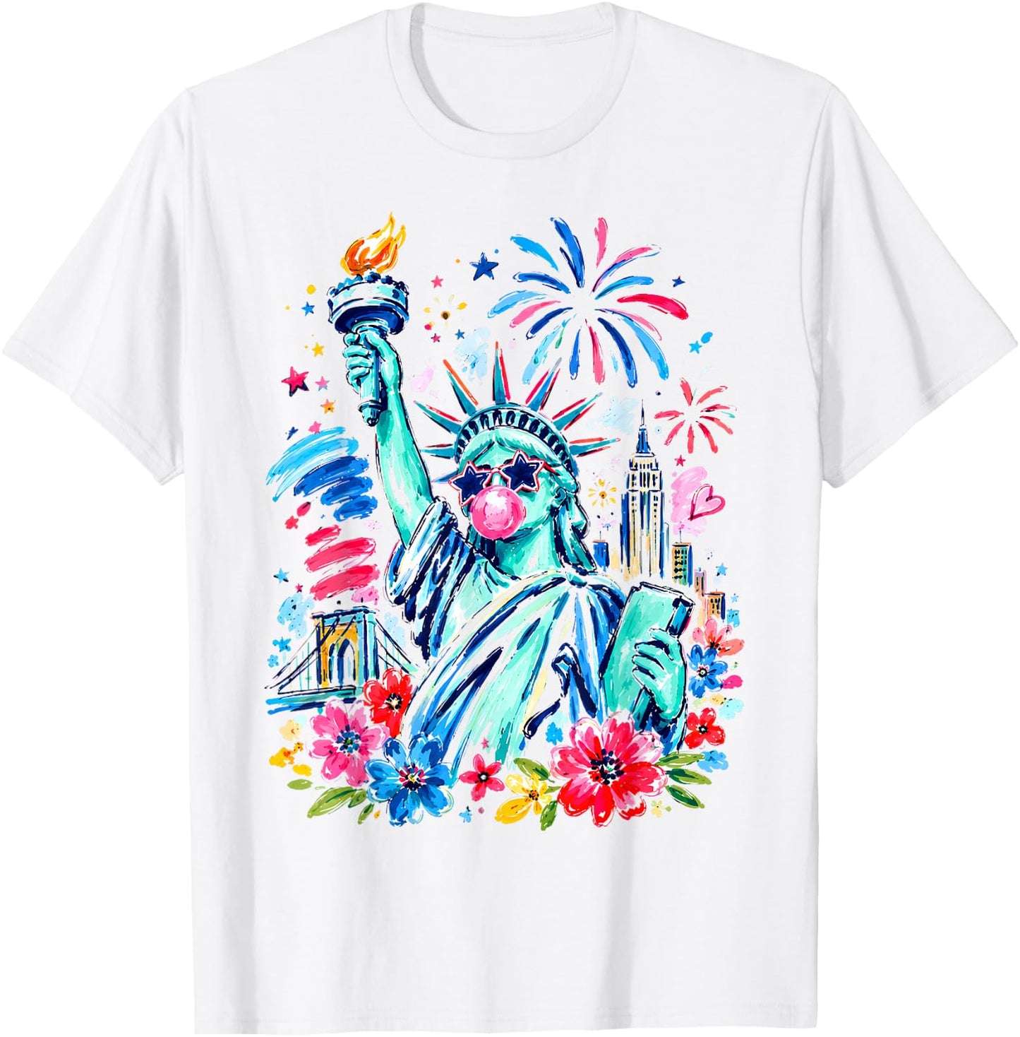 Brushstroke Statue of Liberty 4th of July Retro USA Women T-Shirt - T-Shirt | White