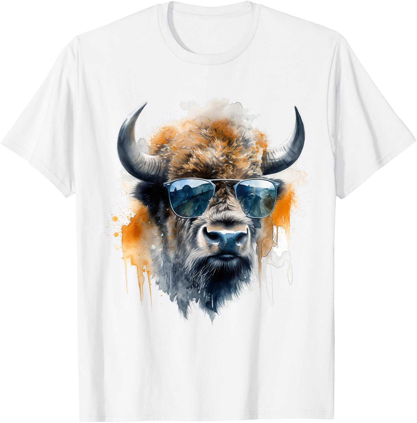 Bison Sunglasses - Art Animals Bison T-Shirt - T-Shirt | White