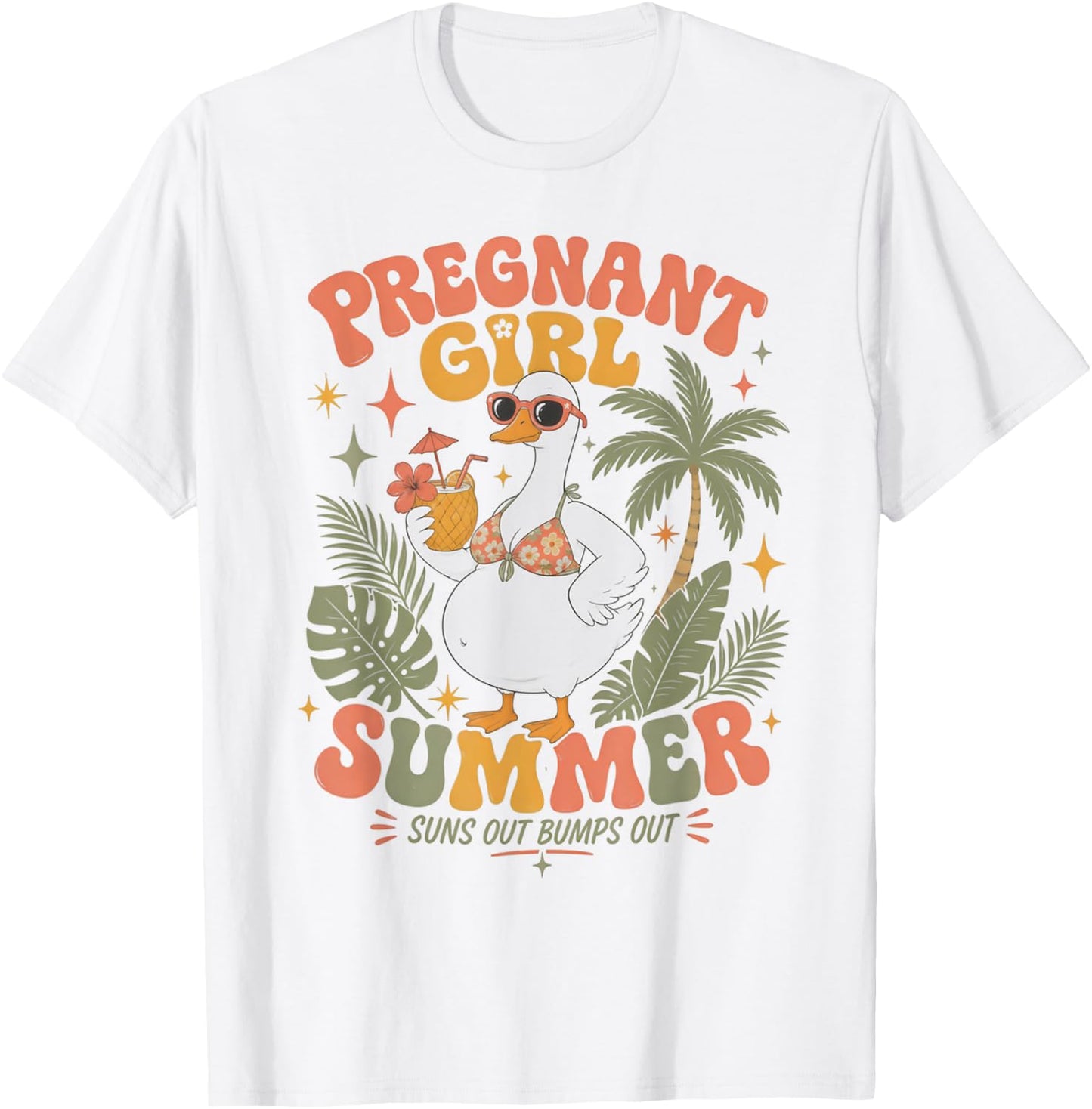 Pregnant Girl Summer Cute Goose Beach Pregnancy T-Shirt - T-Shirt | White