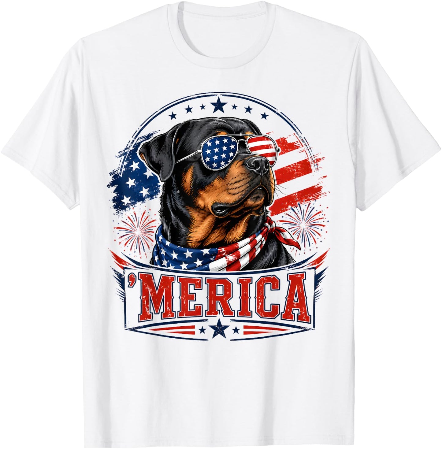 Merica Rottweiler Patriotic Dog 4th of July Dog Lover T-Shirt - T-Shirt | White