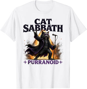 Cat Sabbath Purranoid - Funny Rock Cat T-Shirt - T-Shirt | White