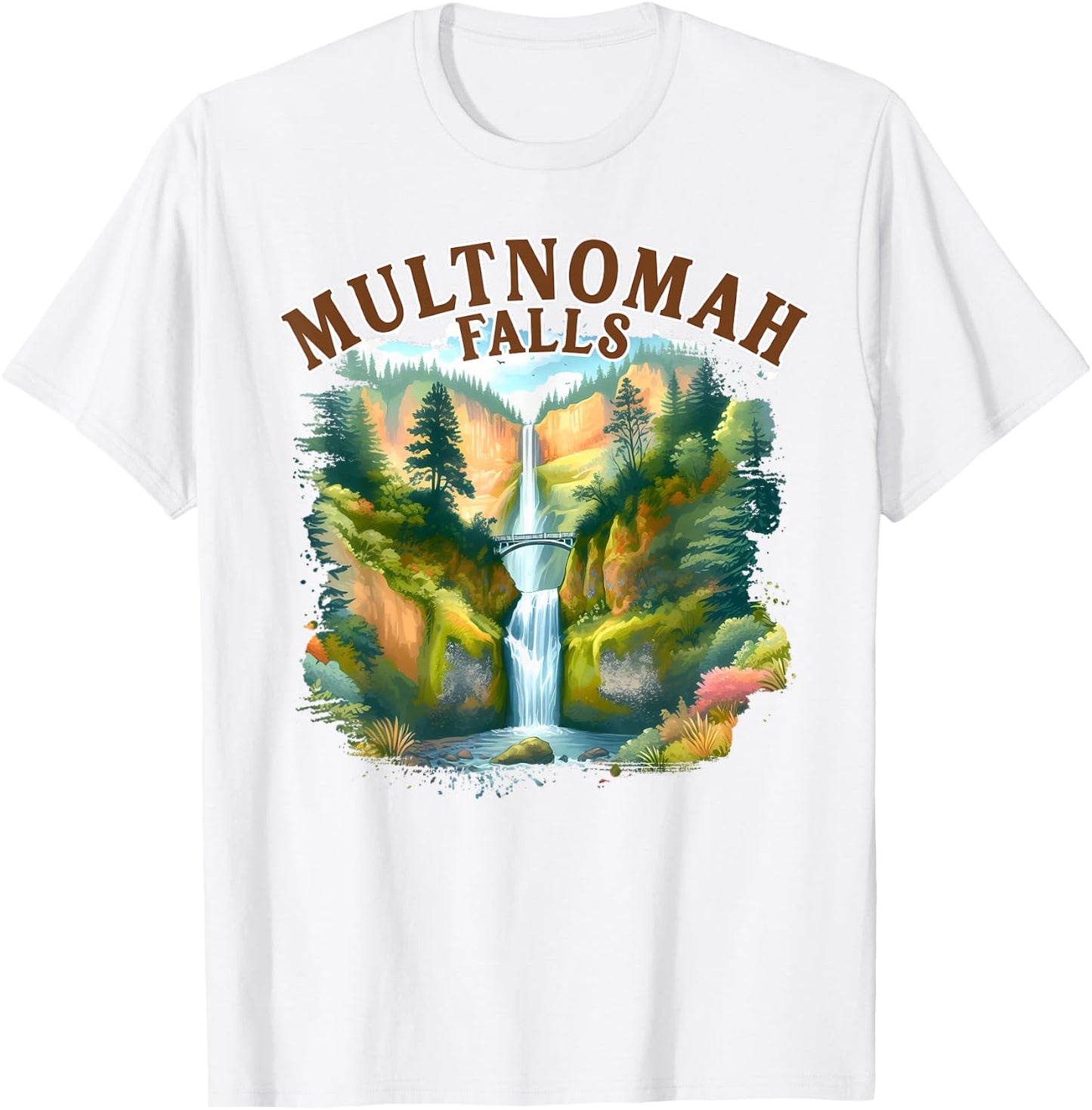 Multnomah Falls Waterfall Oregon Nature Exploring Travel T-Shirt - T-Shirt | White