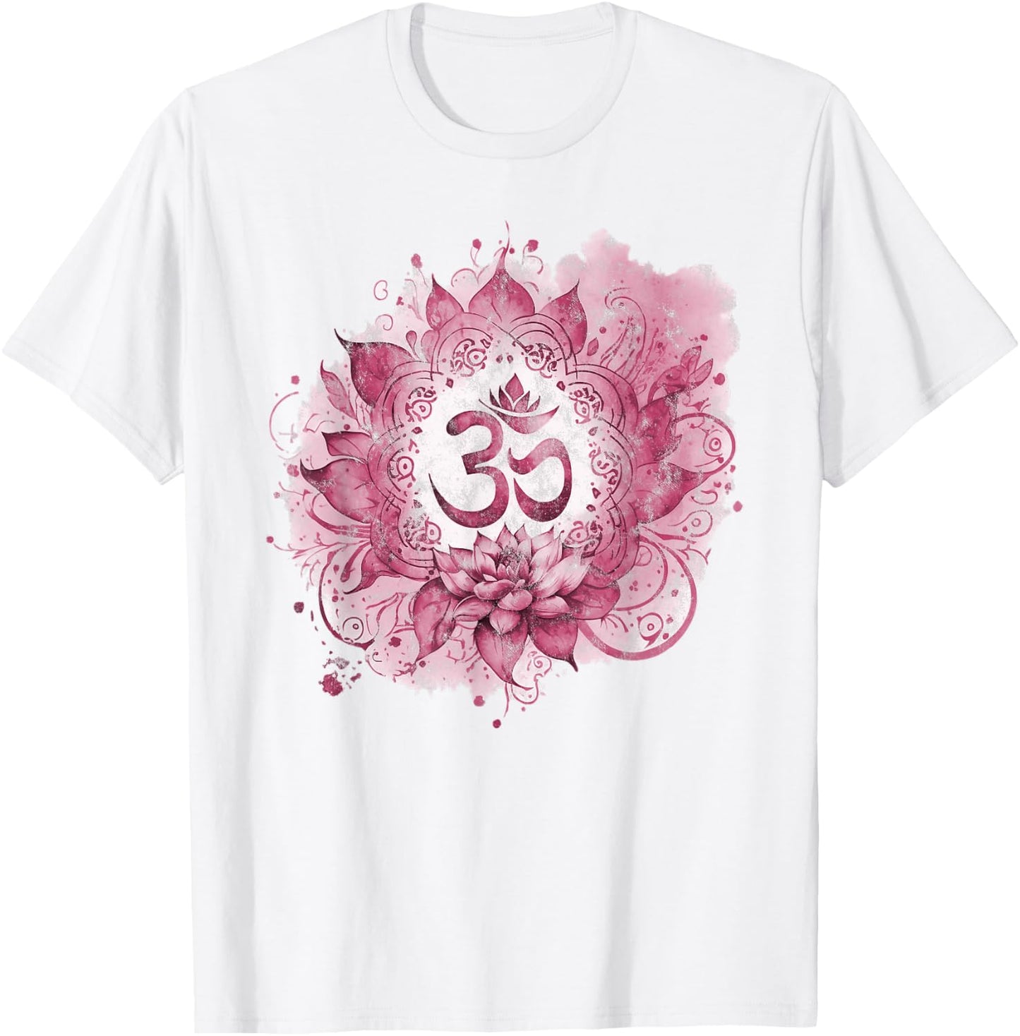 Om Mantra Buddhism Yoga Spiritual Symbol Pink Splash T-Shirt - T-Shirt | White