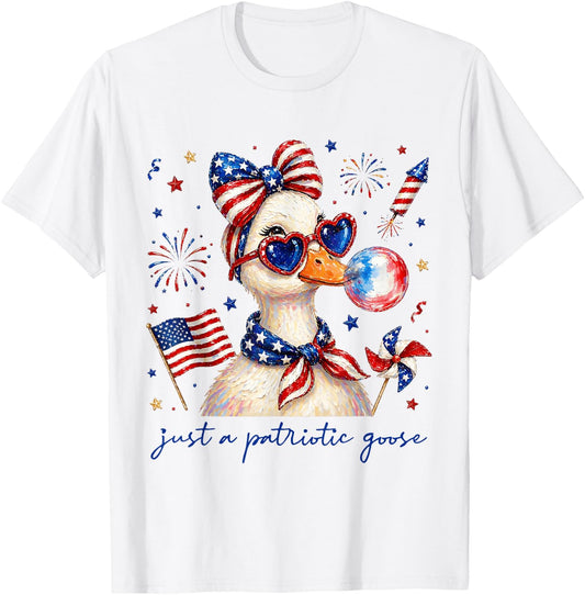4th of July Just A Patriotic Goose Bow Sunglasses Women Girl T-Shirt - T-Shirt | White