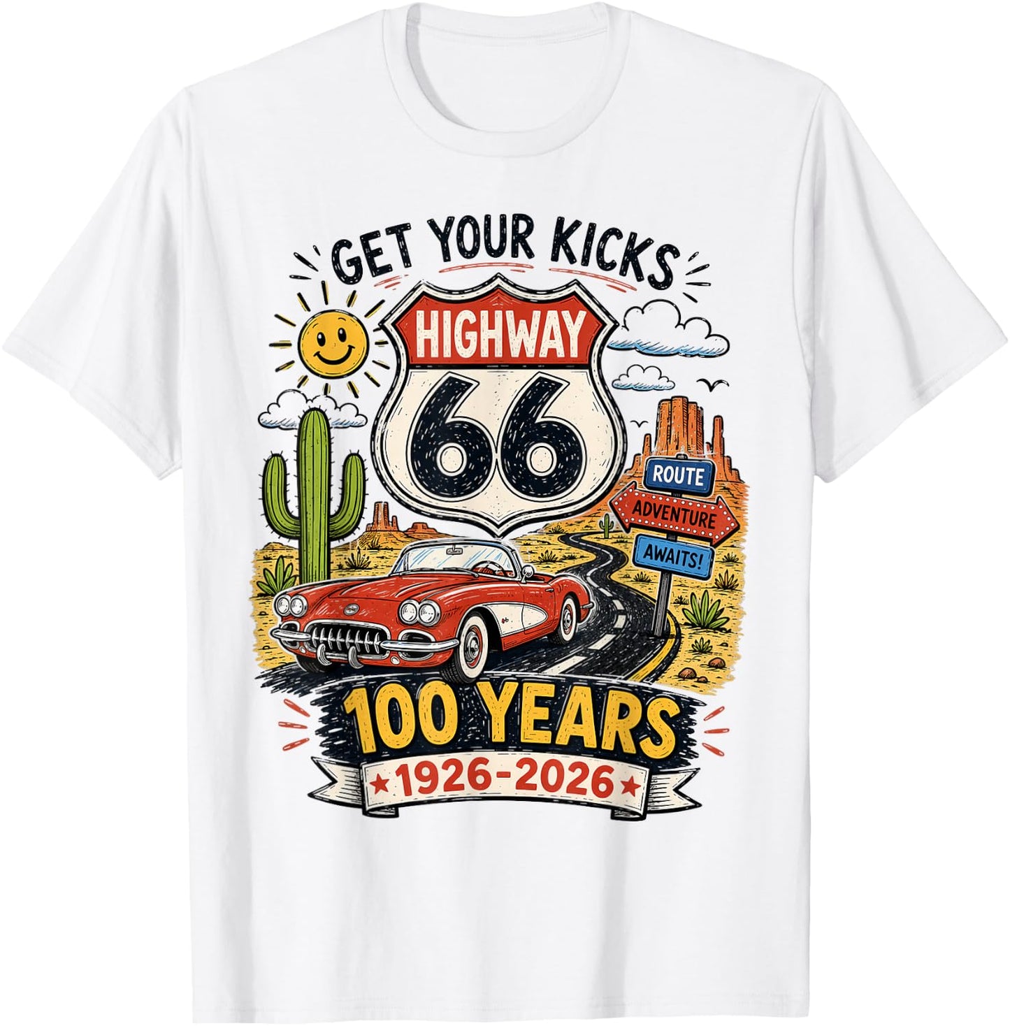 Vintage Highway 66 100 Year Centennial Anniversary Souvenir T-Shirt - T-Shirt | White