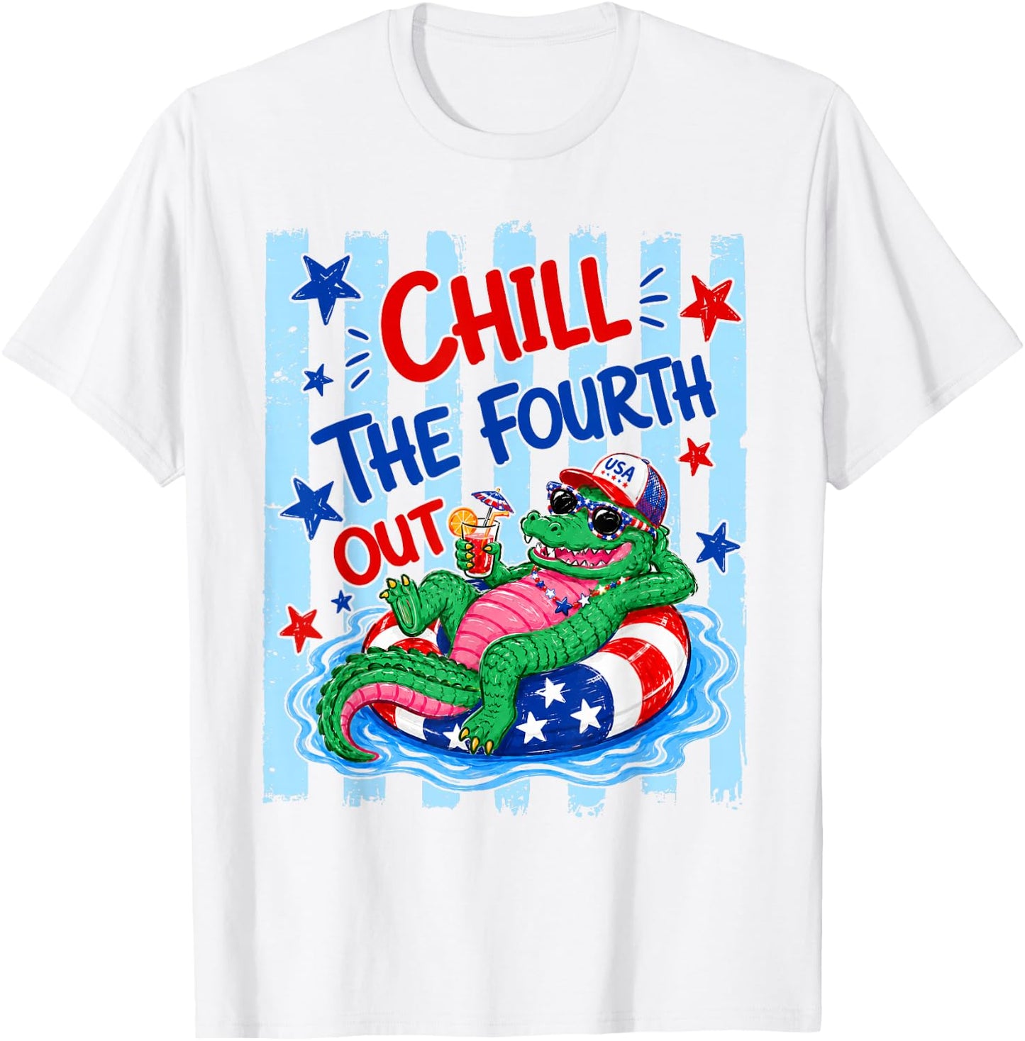 Retro Chill The Fourth Out Funny Alligator 4th of July Gator T-Shirt - T-Shirt | White