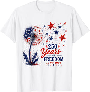 250 Years of Freedom 1776 2026 Dandelion 4th of July T-Shirt - T-Shirt | White