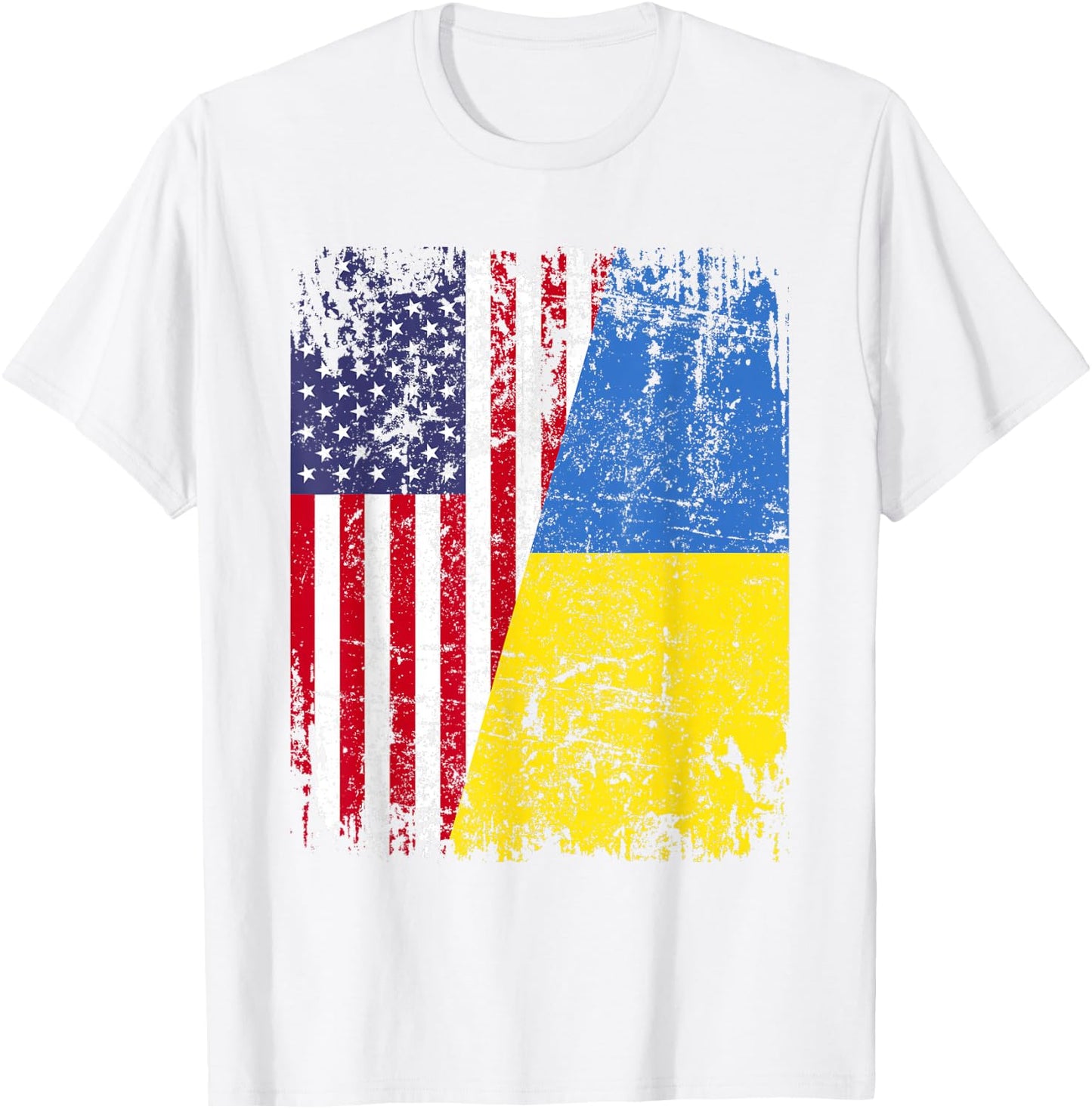 UKRAINIAN ROOTS | Half American Flag | UKRAINE T-Shirt - T-Shirt | White