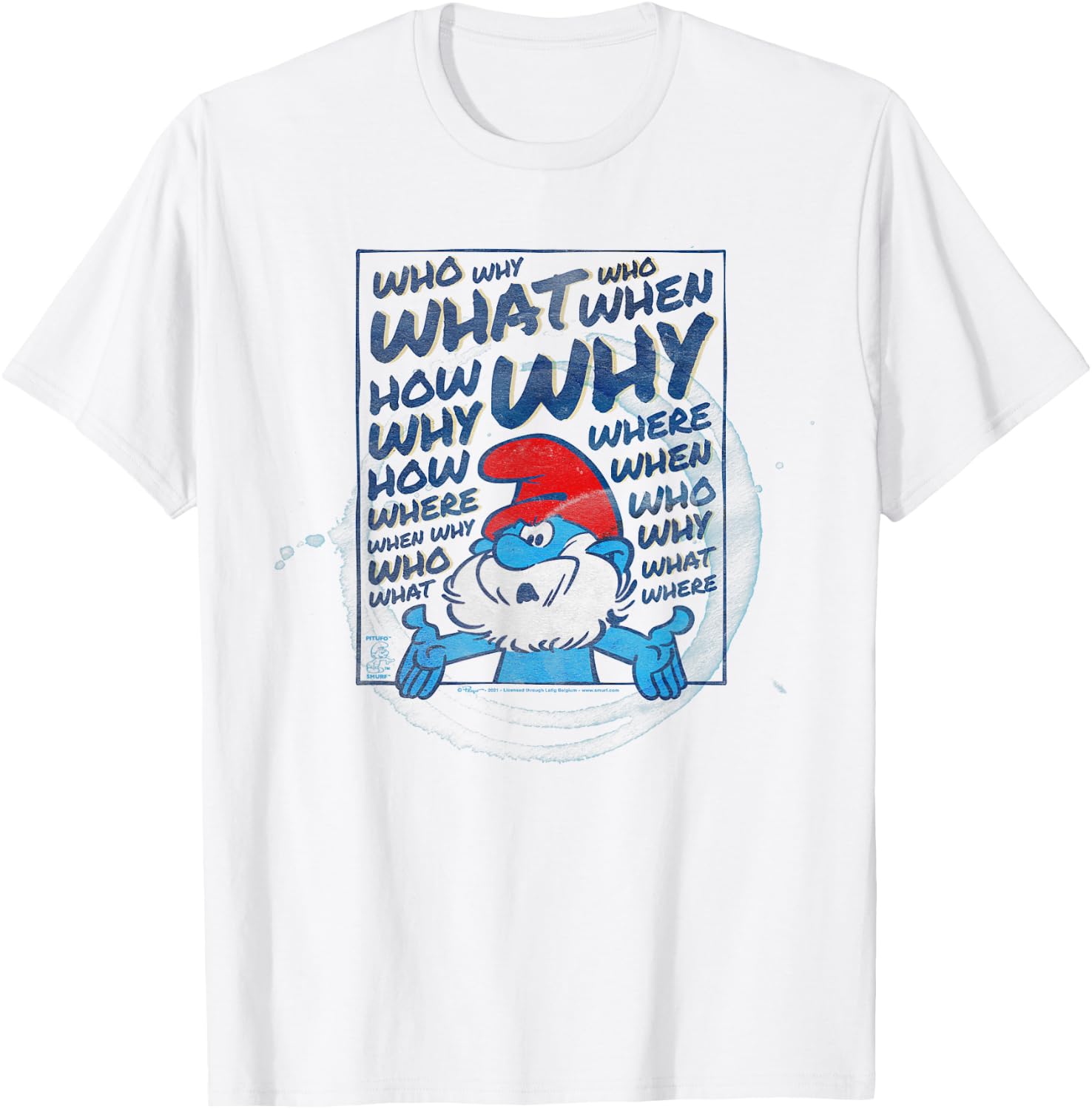 The Smurfs Papa Smurf Who What Why T-Shirt - T-Shirt | White