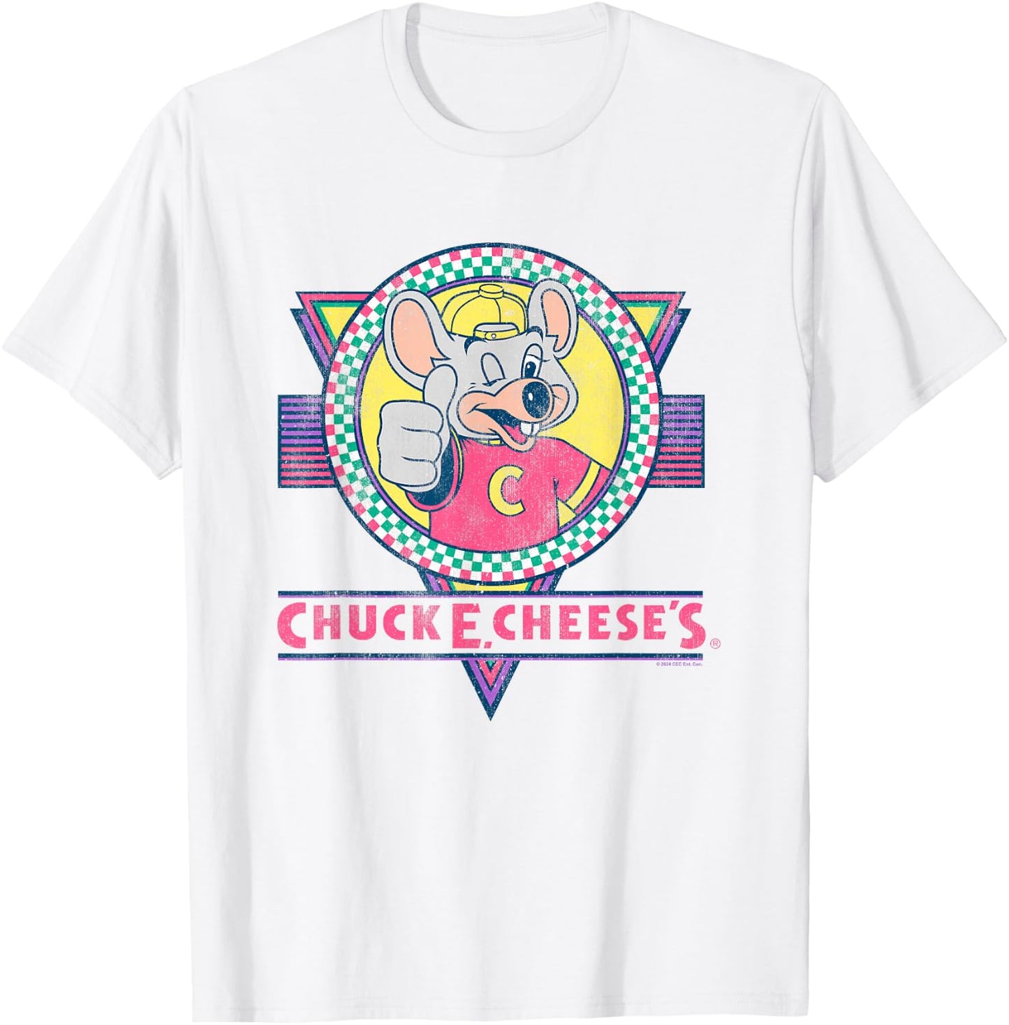 Chuck E. Cheese Winking Thumbs Up Logo Distressed , white, S T-Shirt - T-Shirt | White