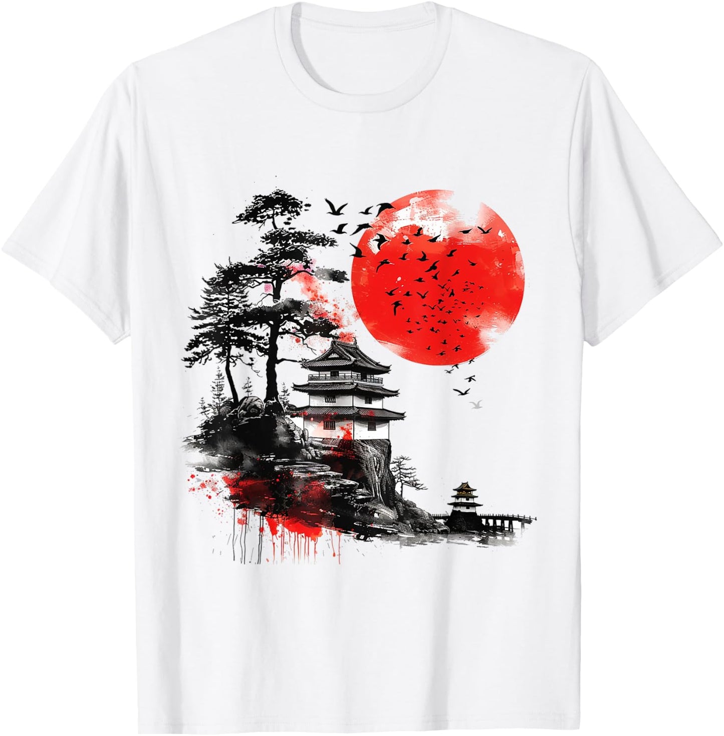 Vintage Cherry Blossom Woodblock Japanese Graphic Art T-Shirt - T-Shirt | White