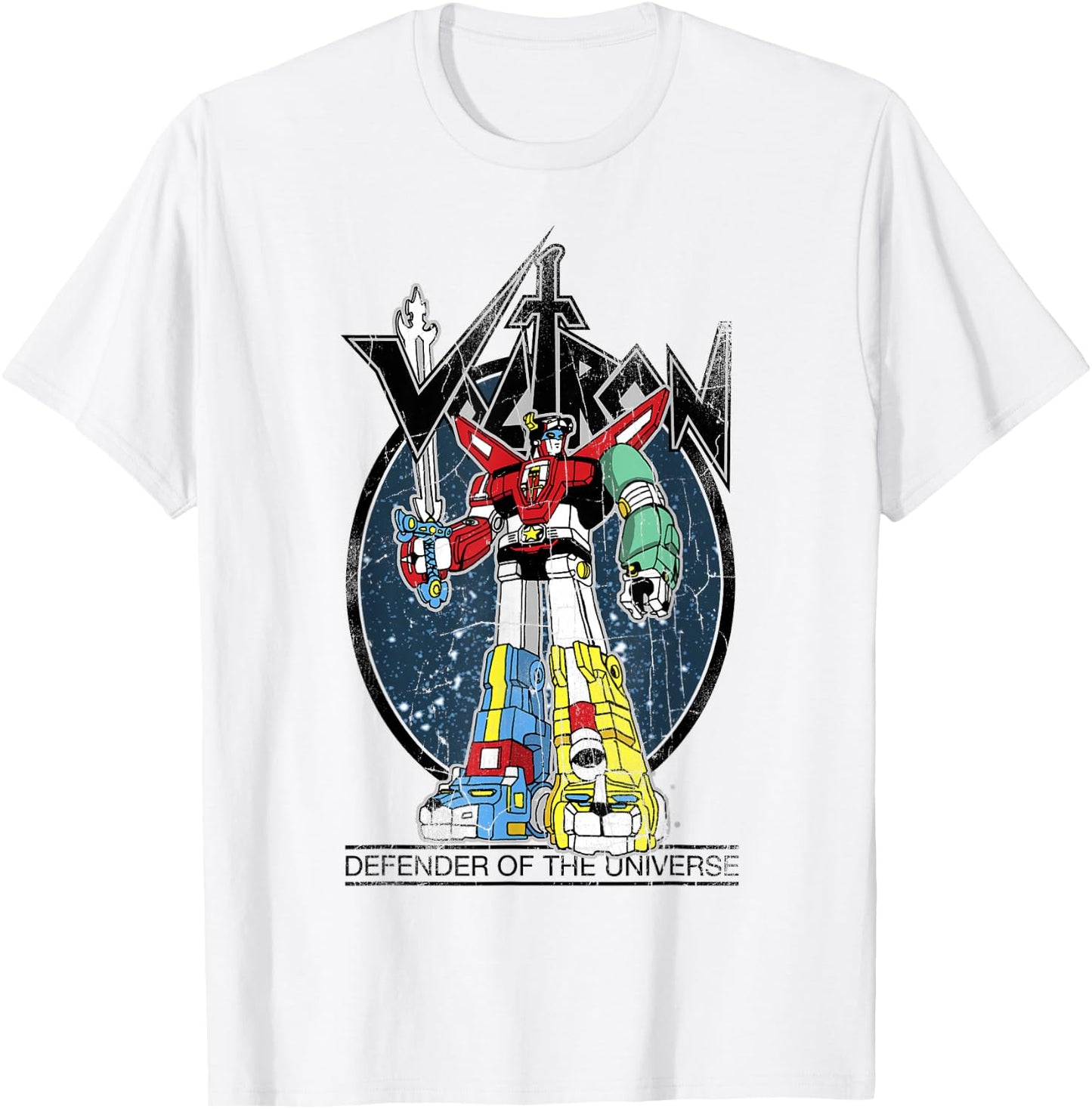 Voltron Retro Defender Colourful Distressed T-Shirt - T-Shirt | White