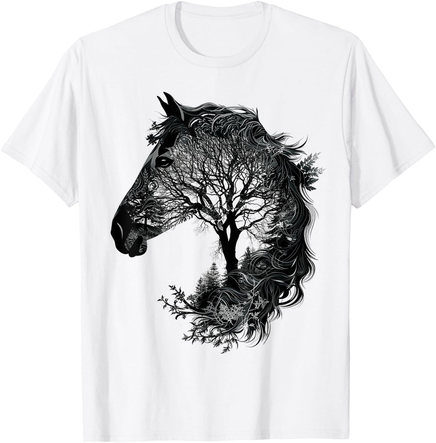 Horse Animal Nature Zoo Drawing Art Abstract Horse , white, S T-Shirt - T-Shirt | White