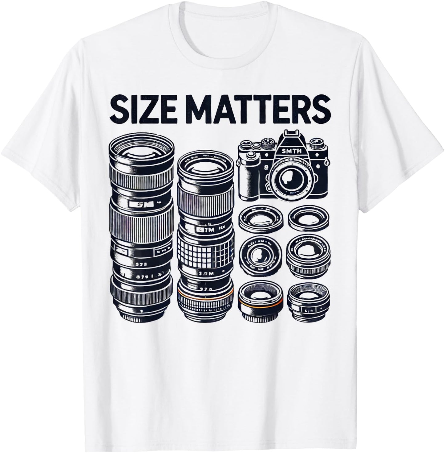 Funny Camera Lovers Humour Size Matters Photographer , white, S T-Shirt - T-Shirt | White