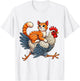 Funny Cat Riding a Chicken Whimsical Cat and Chicken Duo T-Shirt - T-Shirt | White