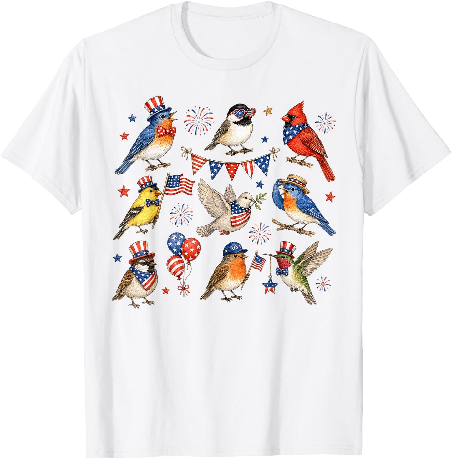 Patriotic Bird Lover Bird Watching 4th of July Independence T-Shirt - T-Shirt | White