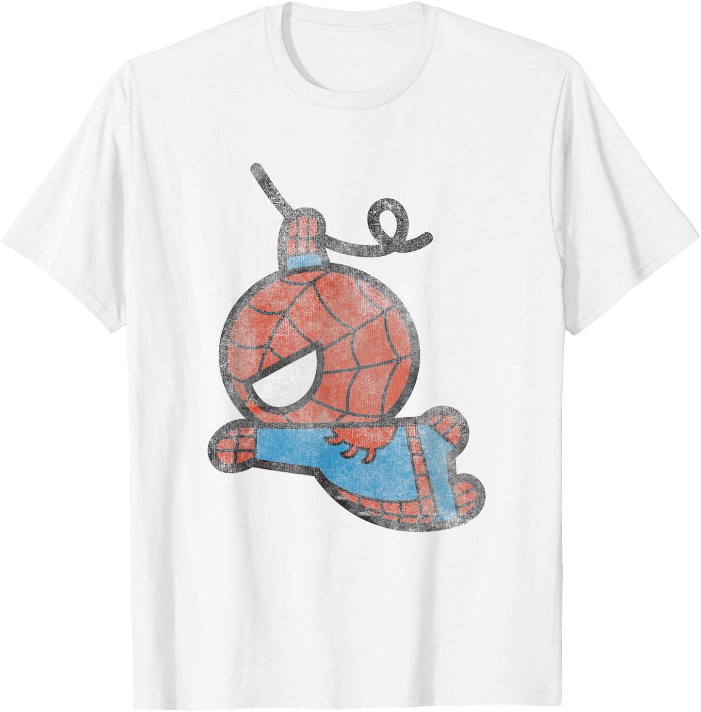Marvel Kawaii Chibi Spider-Man Swinging To Fight Distressed T-Shirt - T-Shirt | White