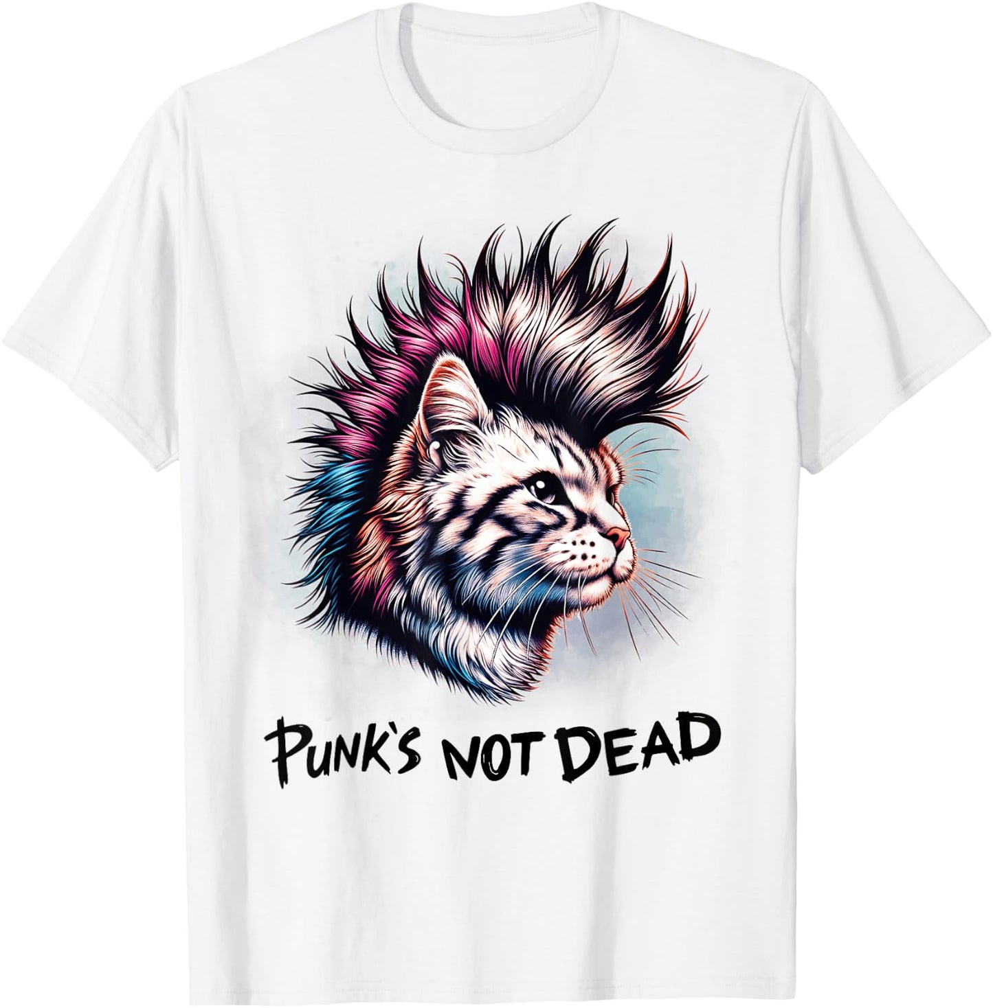 Punk Rock Katze mit lebendigem Mohawk T-Shirt - T-Shirt | White