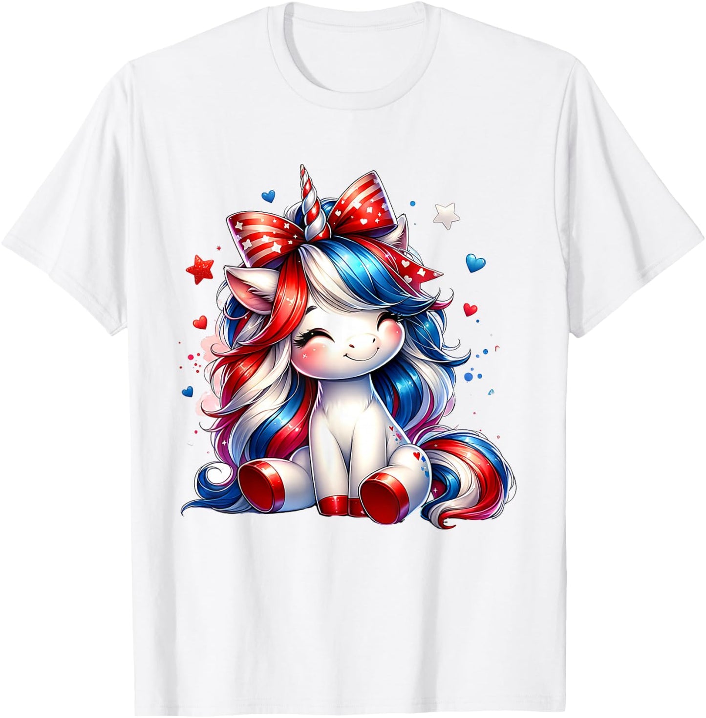 Cute Unicorn 4th Of July Girls Kids American Flag USA Girls T-Shirt - T-Shirt | White