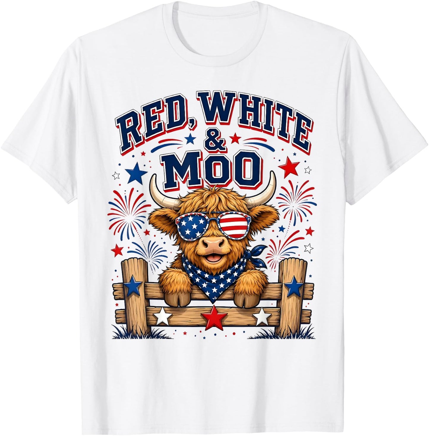 Cute Red White and Moo Funny Patriotic 4th of July USA Flag T-Shirt - T-Shirt | White