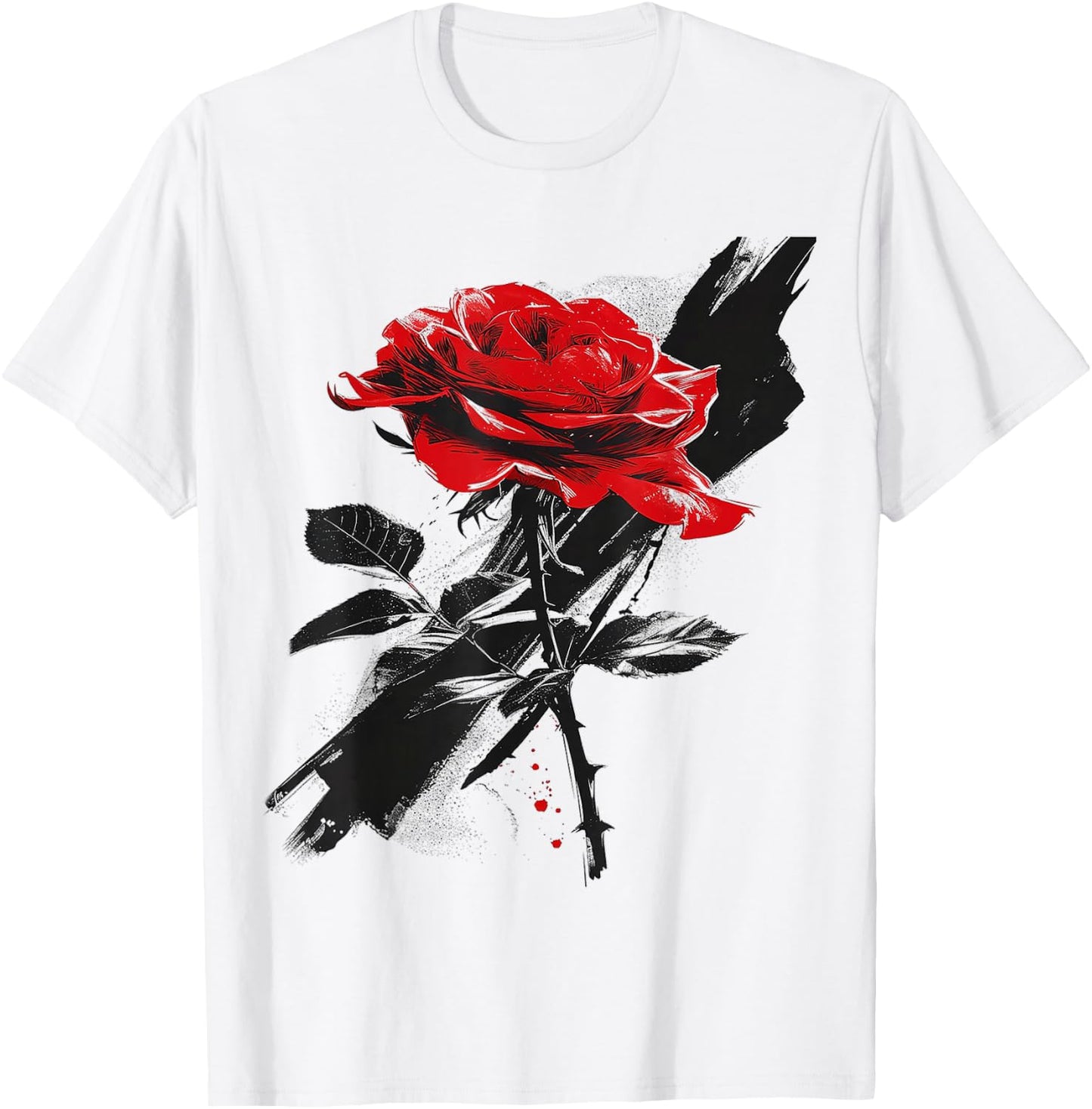 Rose Drawing Flower Lovers Artwork Graphic Motif Rose , White T-Shirt - T-Shirt | White