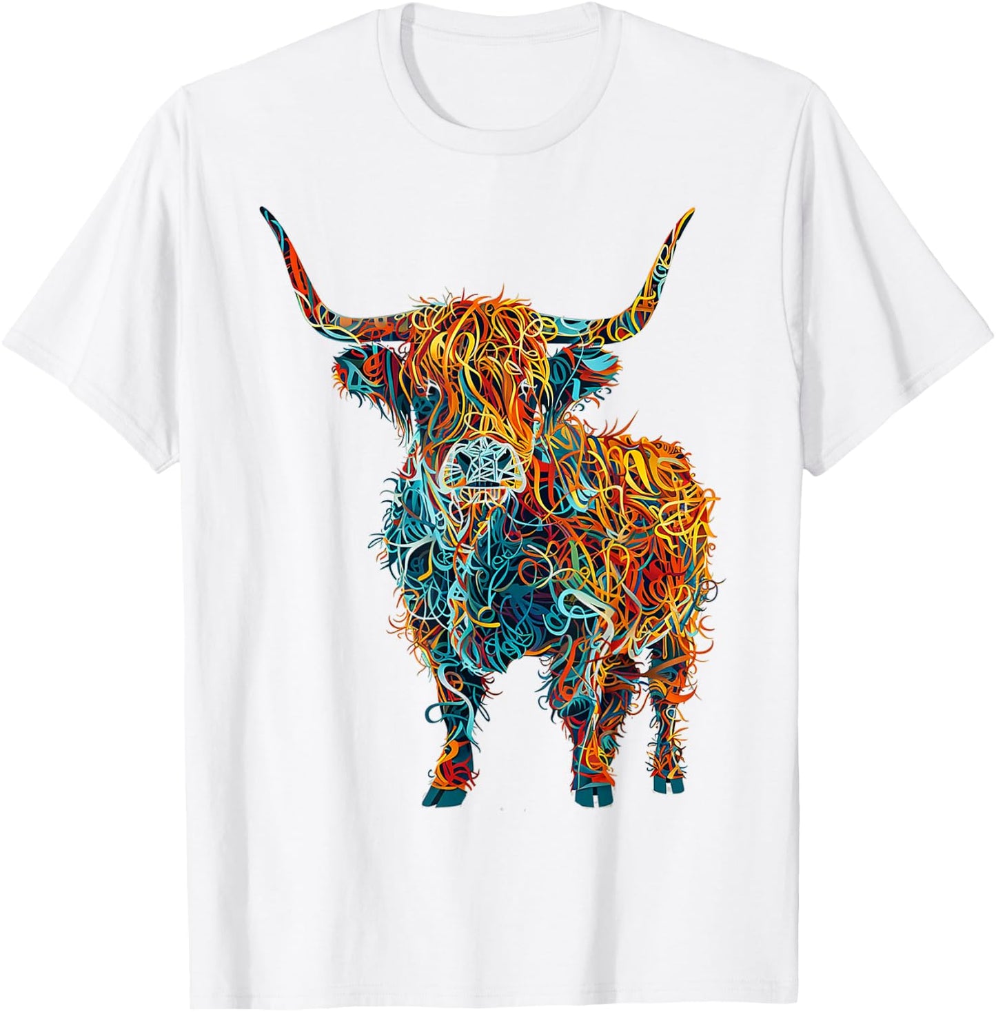 Highland Cow Abstract Animal Art Graphic Highland Cow T-Shirt - T-Shirt | White
