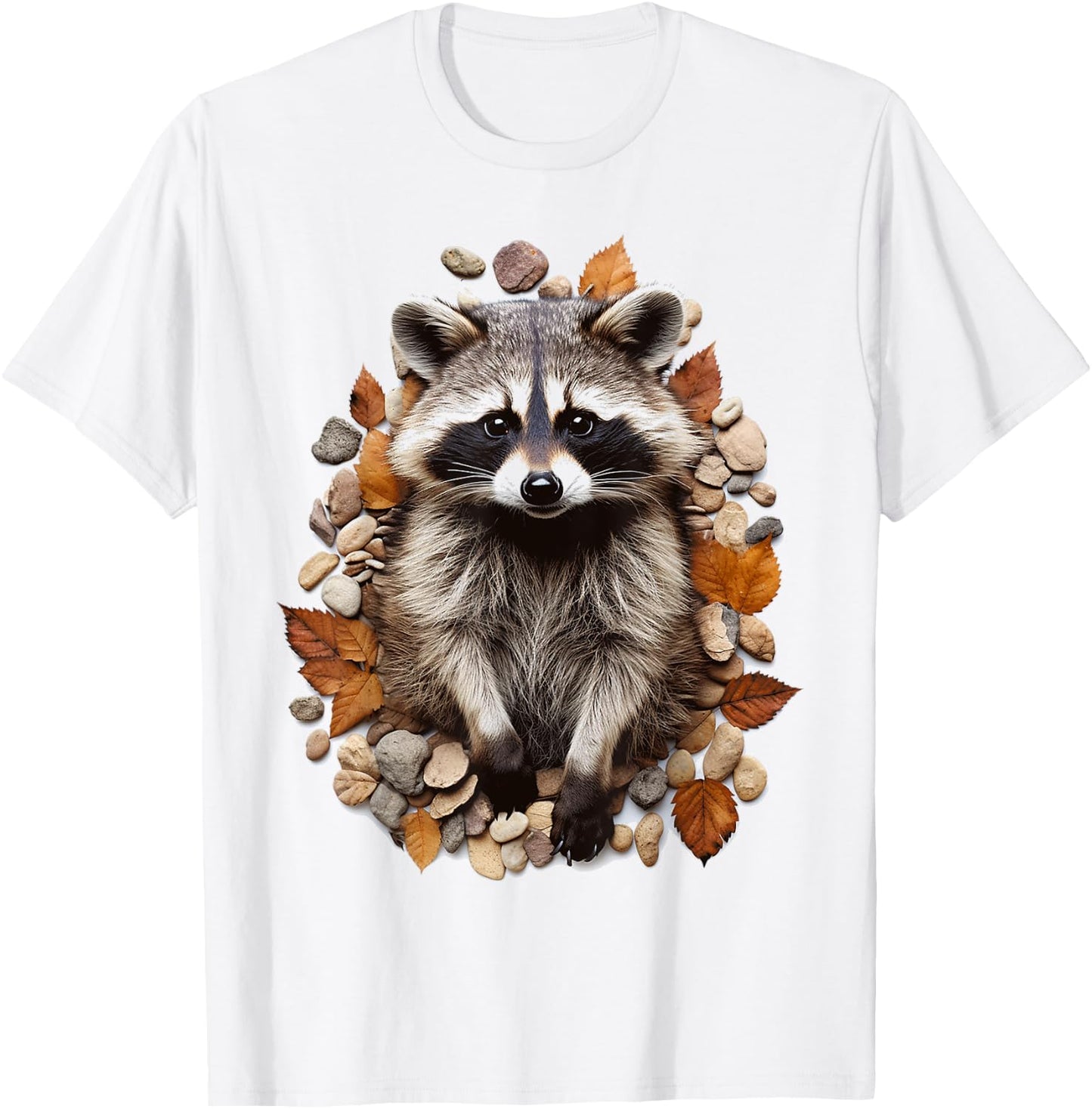Raccoon Animal Nature Pattern Stones Illustration Face Raccoon , white, S T-Shirt - T-Shirt | White