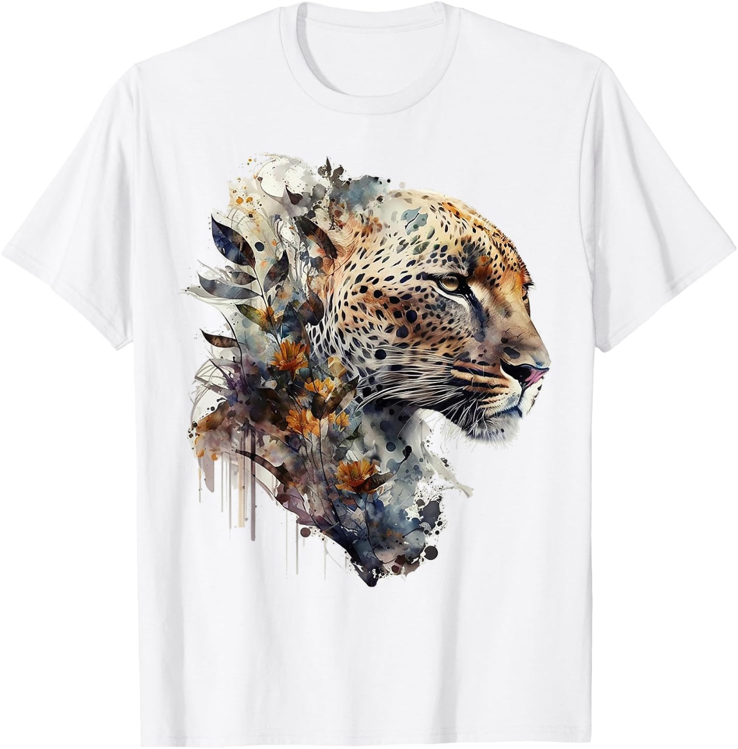 Leopard flowers art animals print leopard motif T-Shirt - T-Shirt | White