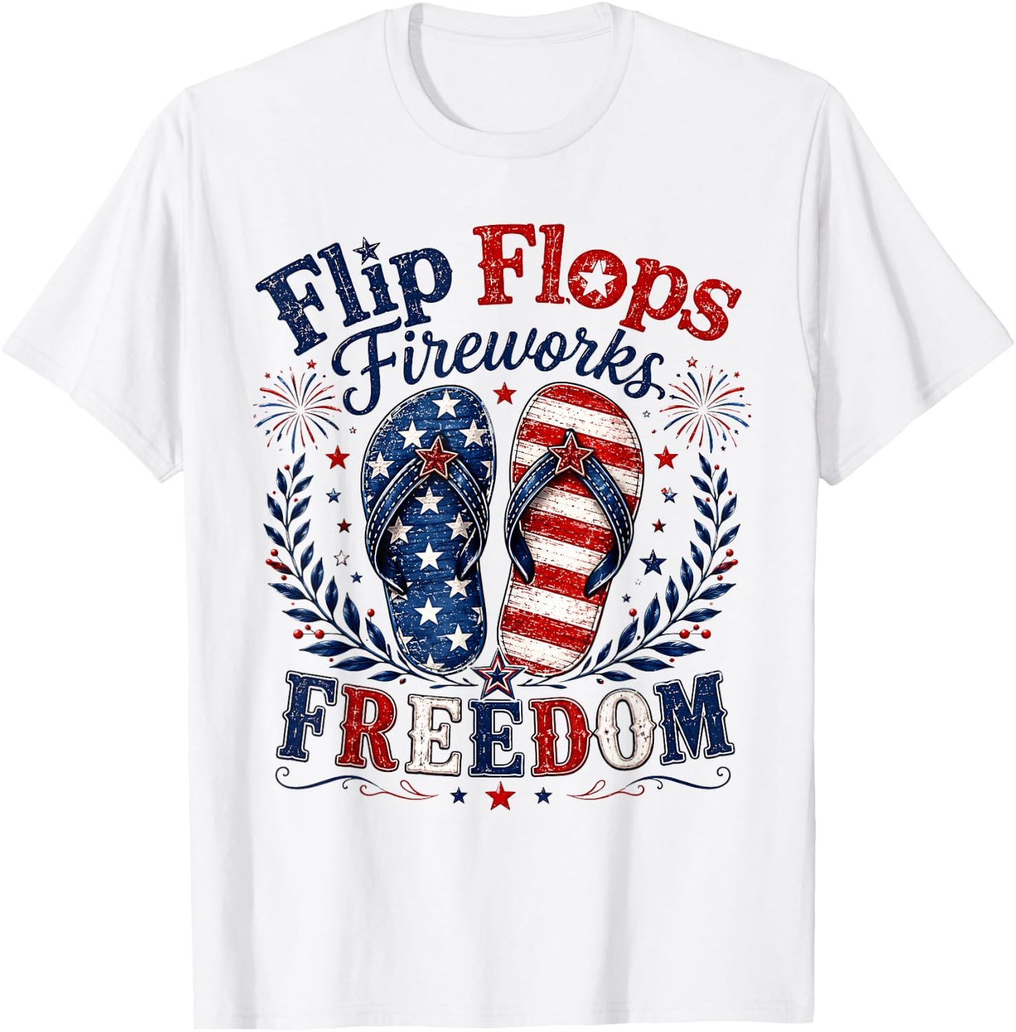 Flip Flops Fireworks Freedom USA Flag Summer 4th of July T-Shirt - T-Shirt | White