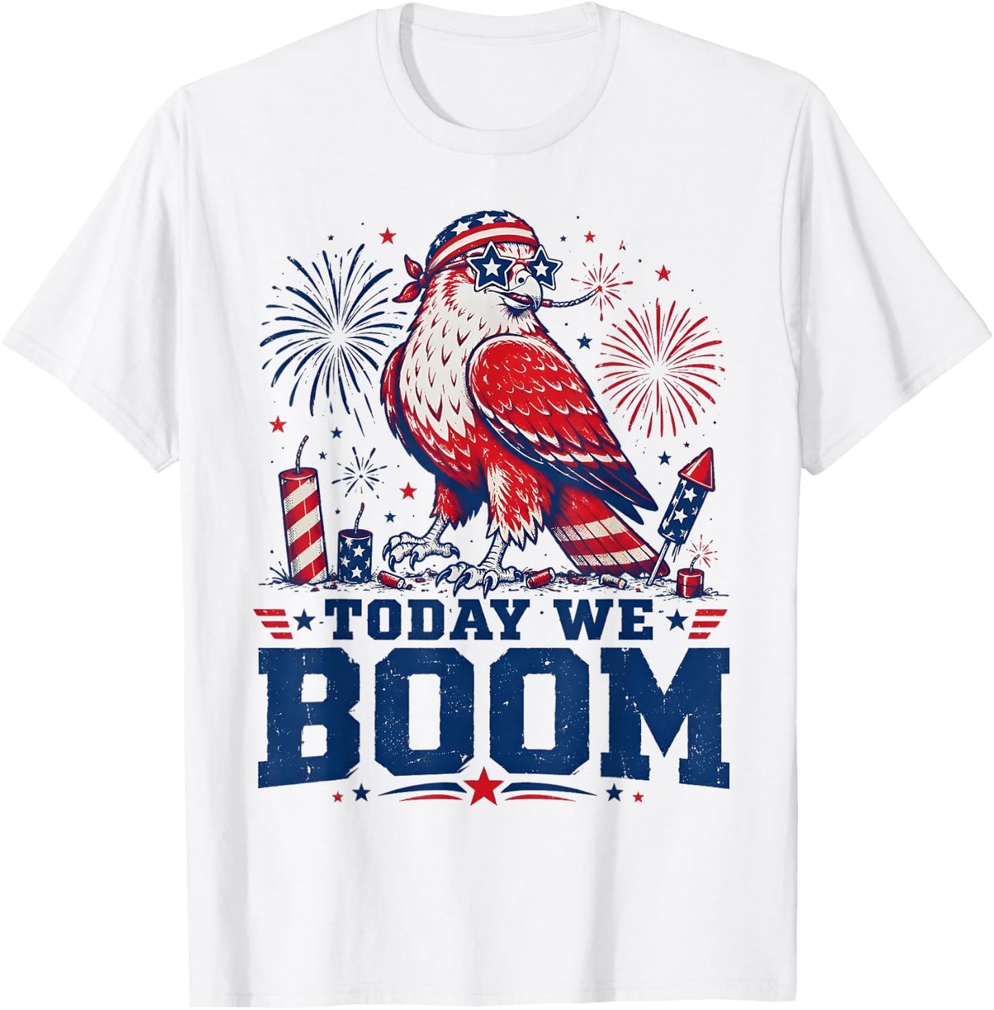 Retro Funny 4th of July Eagle Beer Today We Boom Fireworks T-Shirt - T-Shirt | White