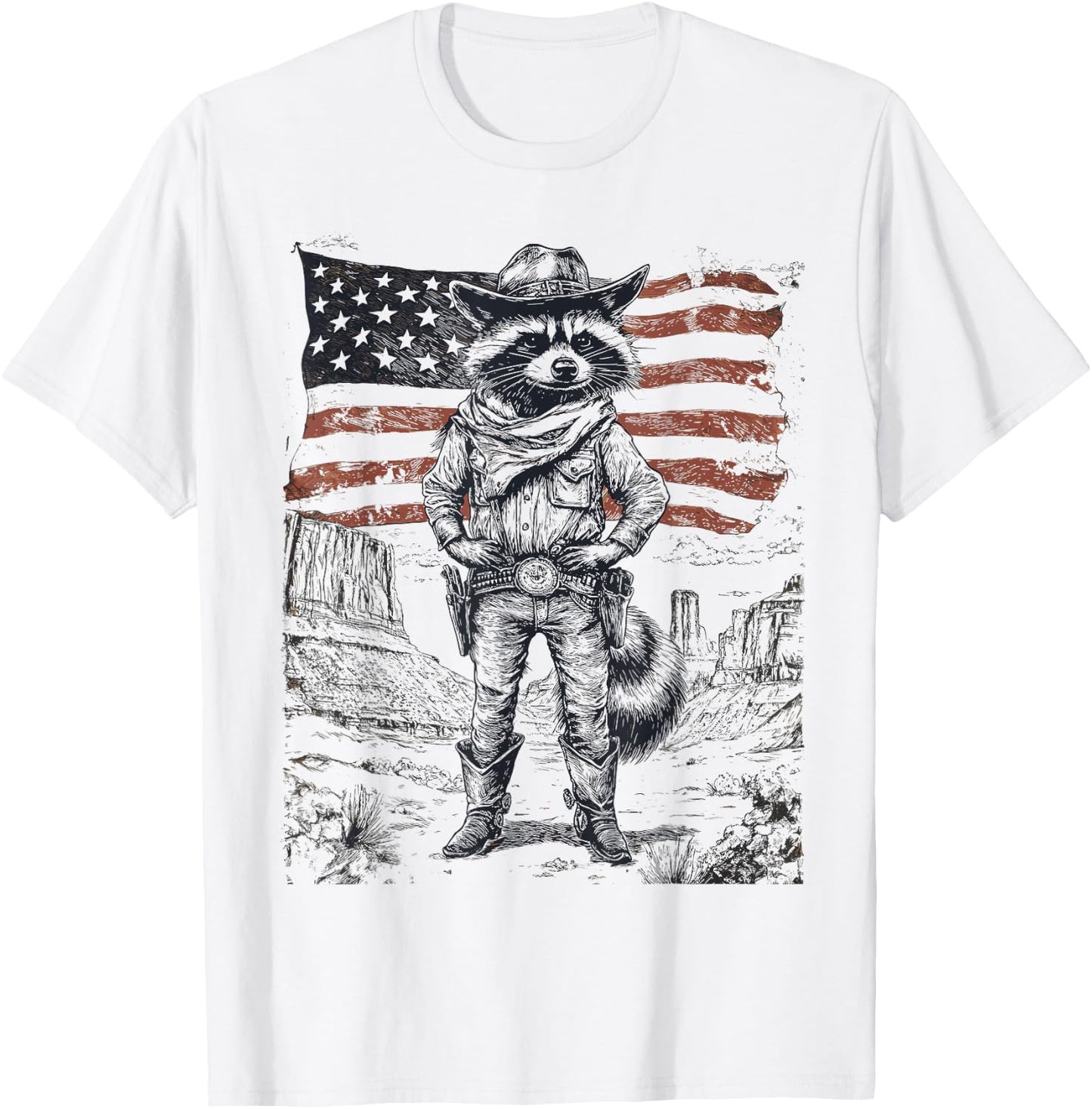 Wild West Cowboy Raccoon 4th of July Western Rodeo T-Shirt - T-Shirt | White