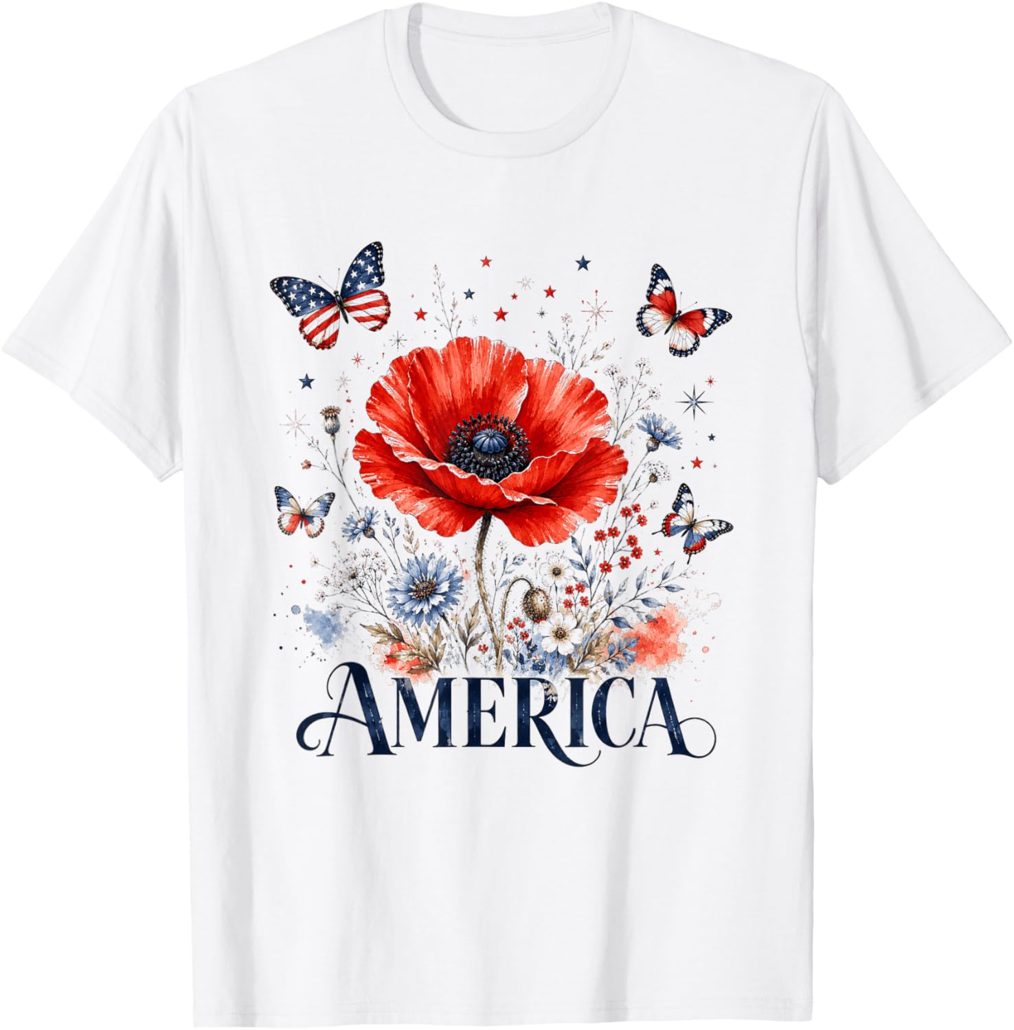 America 1776-2026 Women 250 Years of Freedom Poppies Poppy T-Shirt - T-Shirt | White