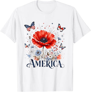 America 1776-2026 Women 250 Years of Freedom Poppies Poppy T-Shirt - T-Shirt | White
