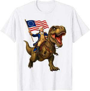 George Washington Riding a Dinosaur T-Shirt - T-Shirt | White