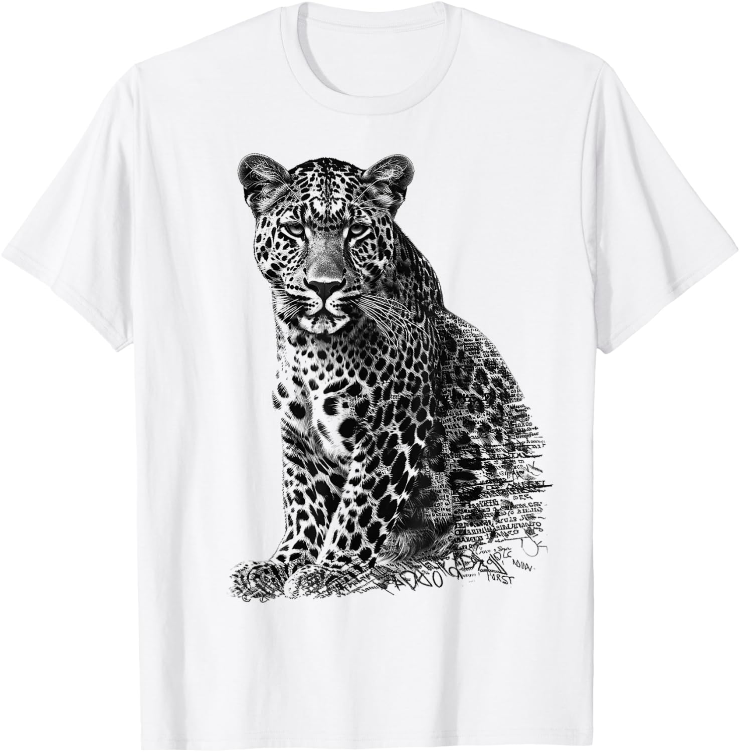 Leopard Drawing Text Animal Art Abstract Graphic Leopard T-Shirt - T-Shirt | White