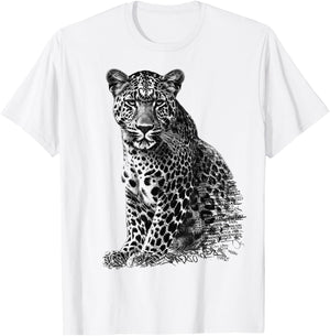 Leopard Drawing Text Animal Art Abstract Graphic Leopard T-Shirt - T-Shirt | White