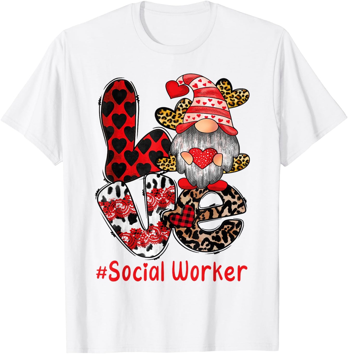 Social Worker Valentines Day Love Heart gnome social work T-Shirt - T-Shirt | White