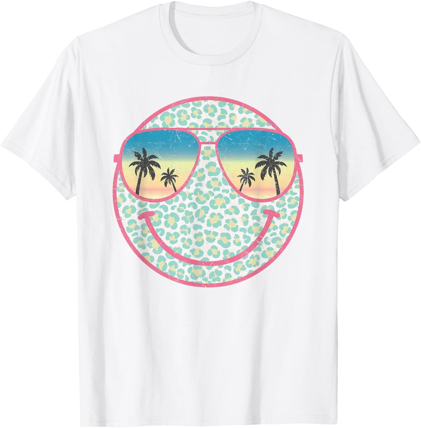 Palm Tree Smile Beach Summer Cute Happy Peace Smiling Face Women Kids T-Shirt - T-Shirt | White