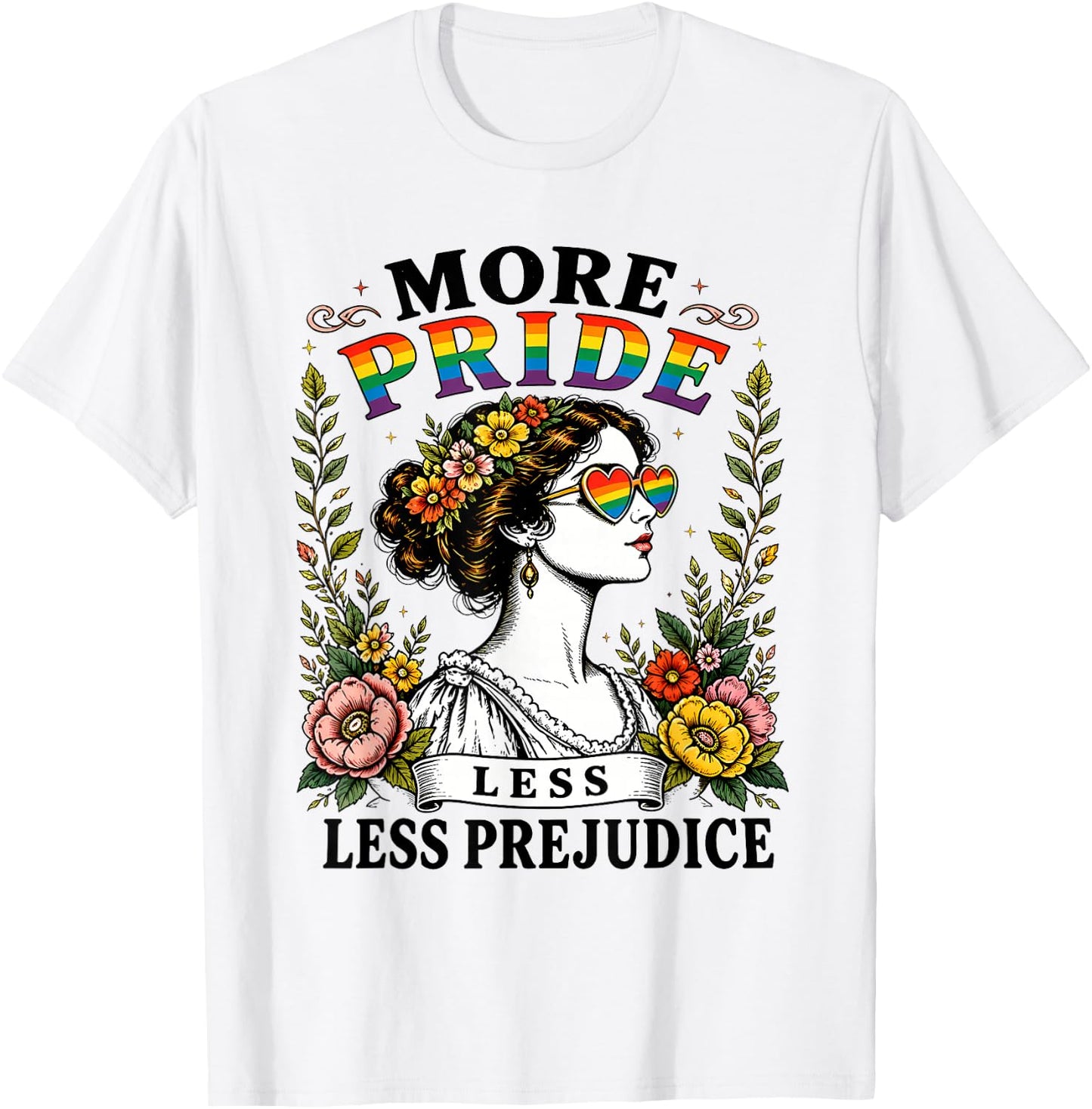 More Pride Less Prejudice Rainbow Heart Vintage Equality T-Shirt - T-Shirt | White