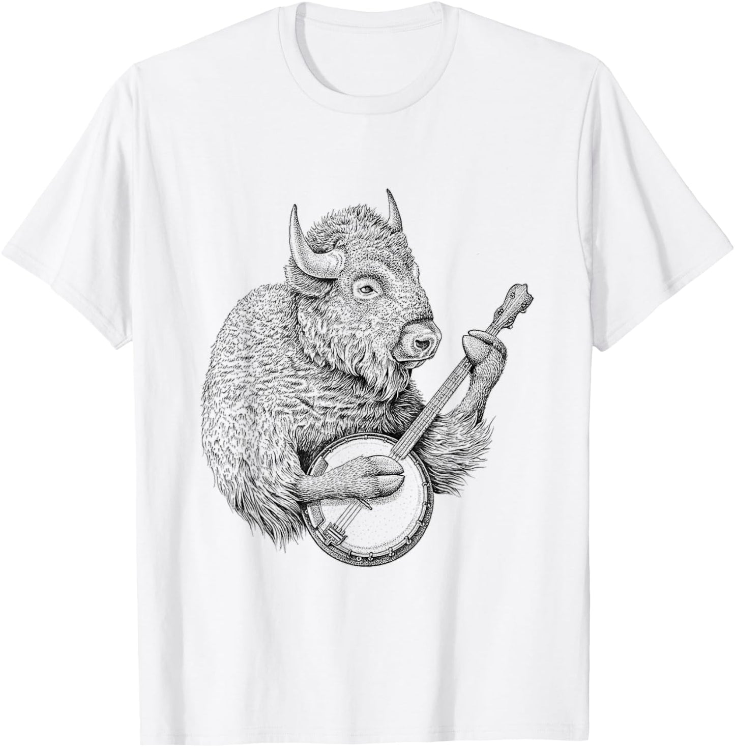 Buffalo Retro Bison Animal playing banjo T-Shirt - T-Shirt | White