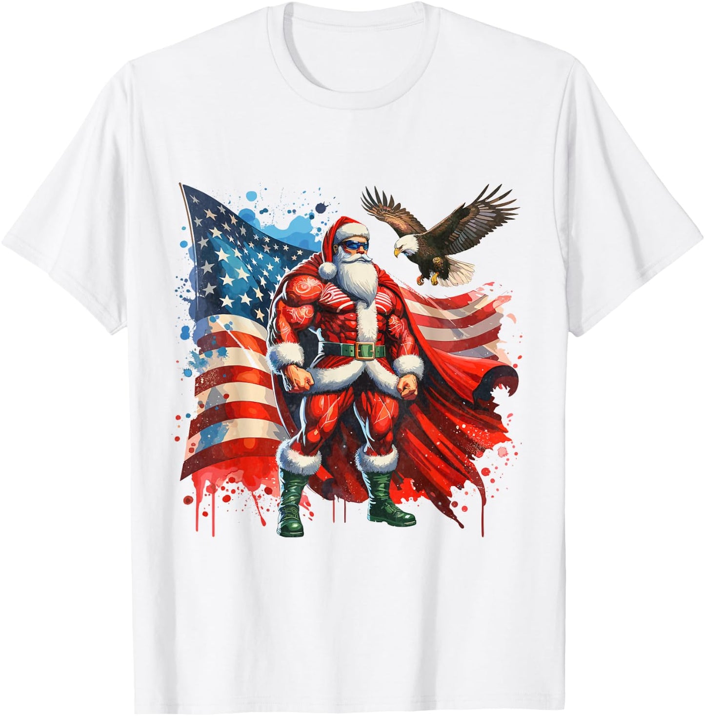 Funny Santa Claus Vintage Patriotic American flag T-Shirt - T-Shirt | White