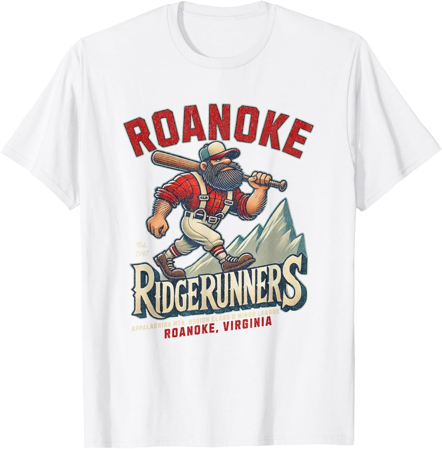 Roanoke Ridgerunners Retro Baseball Team Design T-Shirt - T-Shirt | White