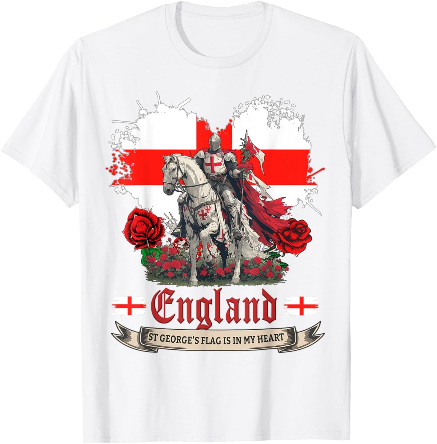 St Georges Day England Idea & English Flag Heart T-Shirt - T-Shirt | White